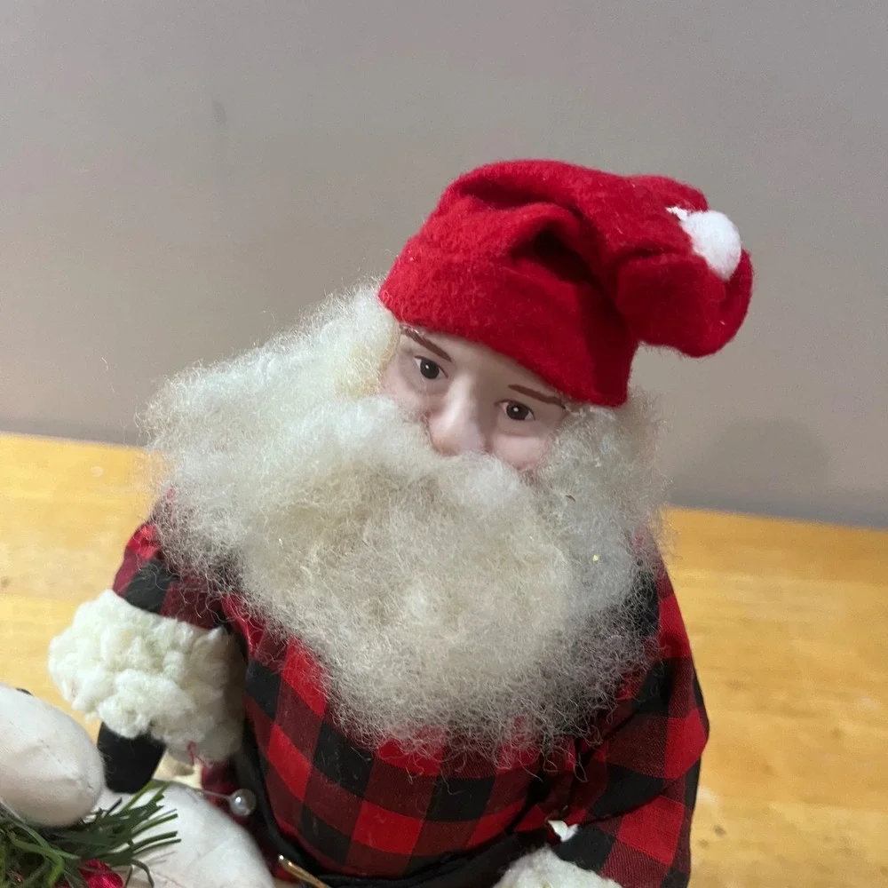 Overly-Raker Hearty Greetings Santa Doll Vtg 1994 Buffalo Plaid Woodsman‎ Goose